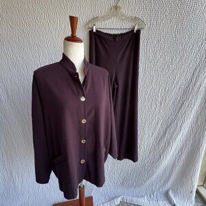 Bryn Walker Dark Purple Women's Shirt Pull On Pant Outfit Set Medium